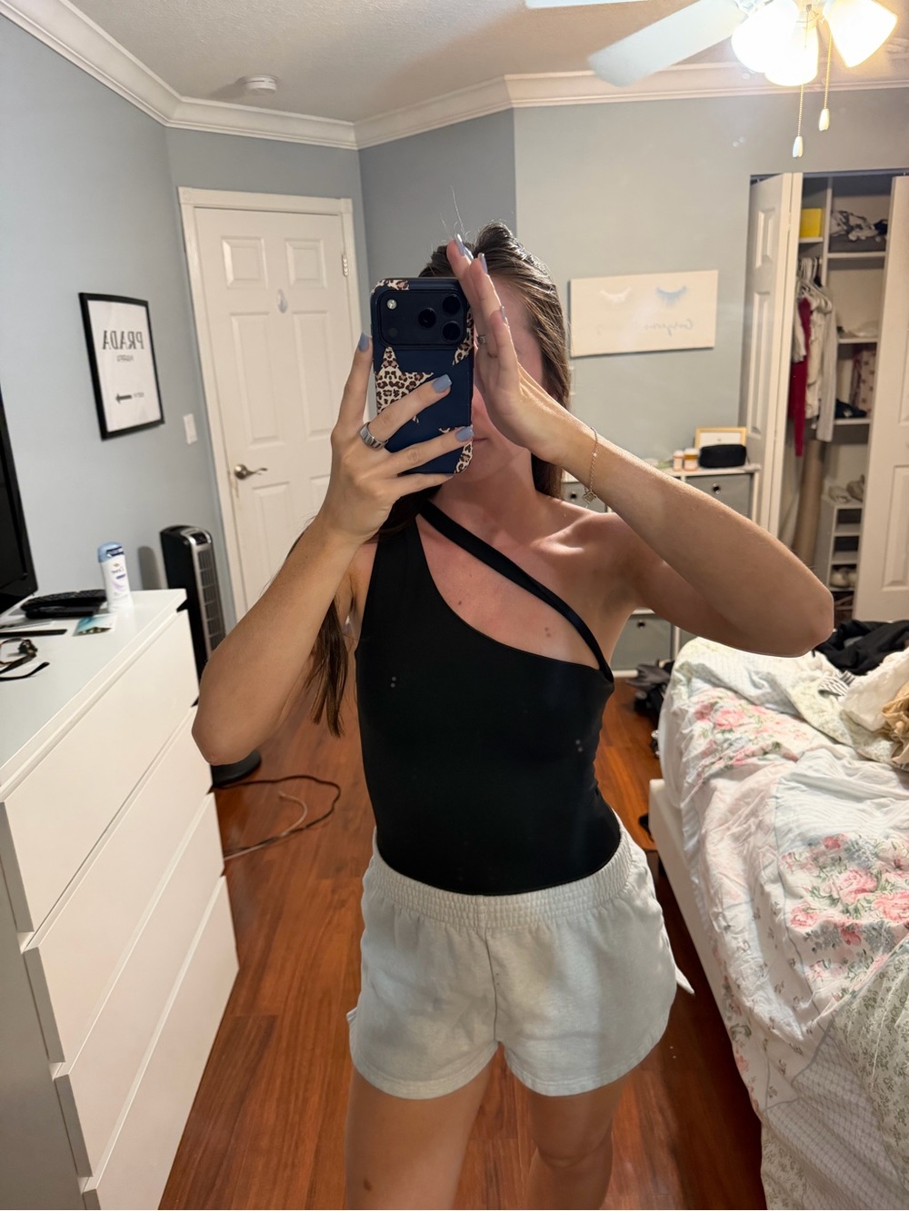Asymmetric One-Shoulder Black Bodysuit